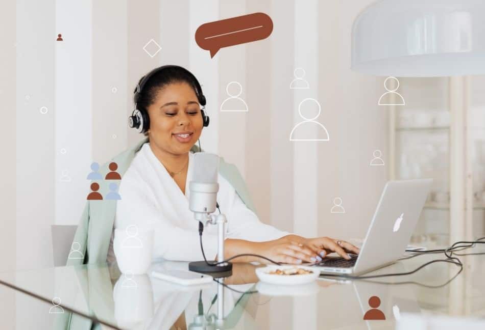 A woman setting her podcast in mono audio, applying the glossary terms
